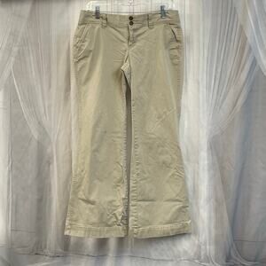Old Navy Superflare Khaki Pants 10P Petite Low Rise Beige Flared Cotton Blend